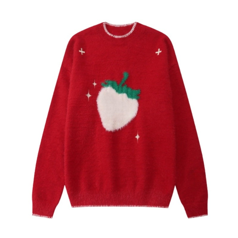 Trendy Creative Strawberry Knit Sweater