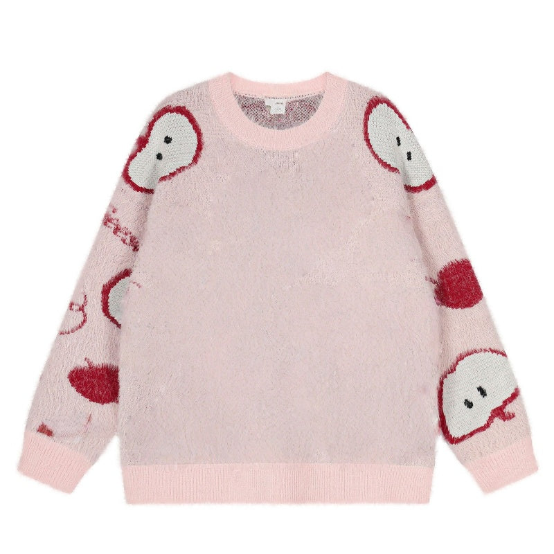 Street Style Pink Apple Pattern Sweater