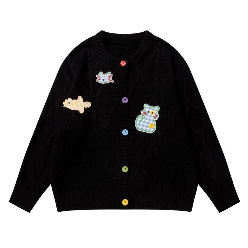 Modern Black Graphic Button-Down Sweater