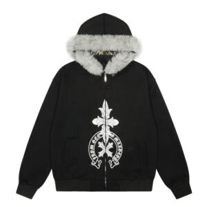 Black Cool Faux Fur Collar Hoodie