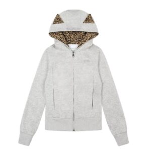 Retro Patchwork Leopard Print Slim-Fit Hoodie