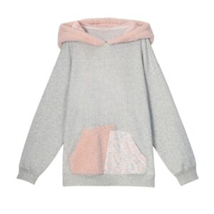 Casual Pink & Grey Patchwork Hoodie