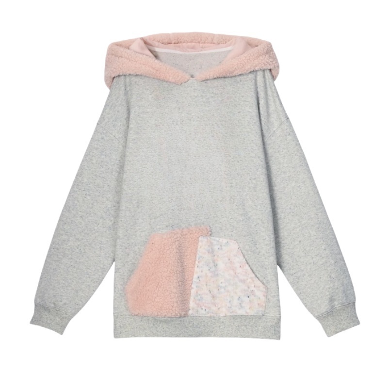 Casual Pink & Grey Patchwork Hoodie