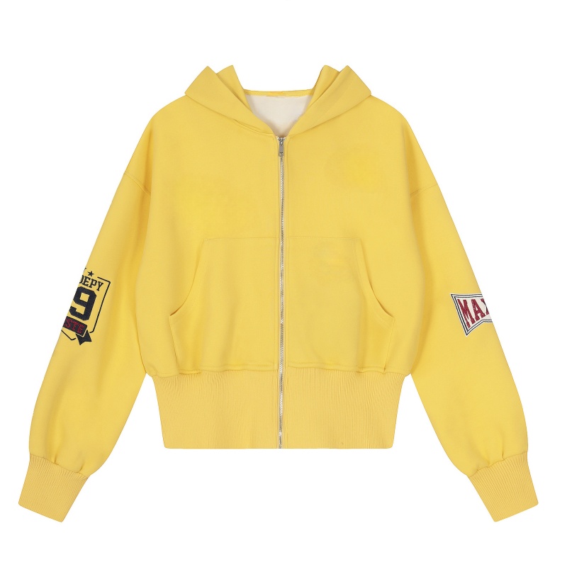 Yellow Cropped Zip-Up Hoodie